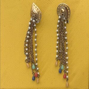 Chic Gold Multicolor Bead & Chain Stud Earrings